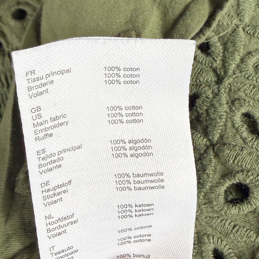 Maje Linode Eyelet Ruffle Blouse Green Long Sleeve Top Sz 1 FR / 4 US - Picture 10 of 11